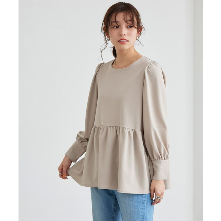 グレージュ | ペアスキンパフスリーブペプラムブラウス ブラウス パフスリーブ | Pierrot