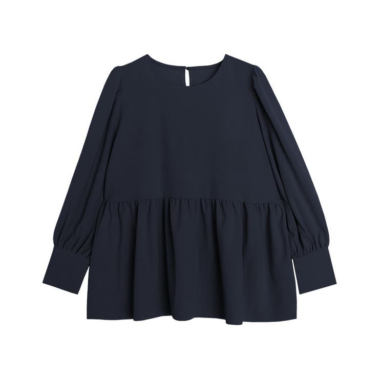 ネイビー | ペアスキンパフスリーブペプラムブラウス ブラウス パフスリーブ | Pierrot