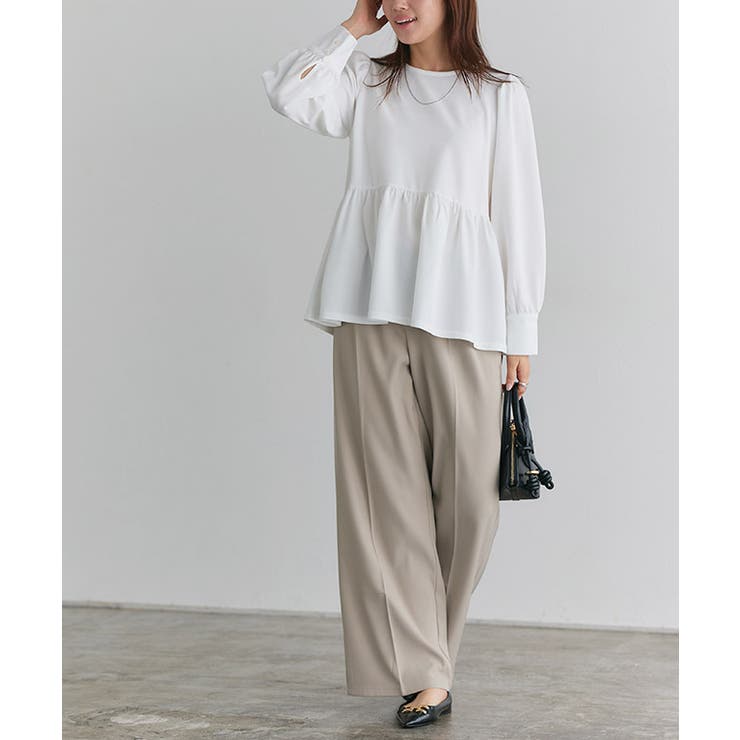 ペアスキンパフスリーブペプラムブラウス ブラウス パフスリーブ[品番