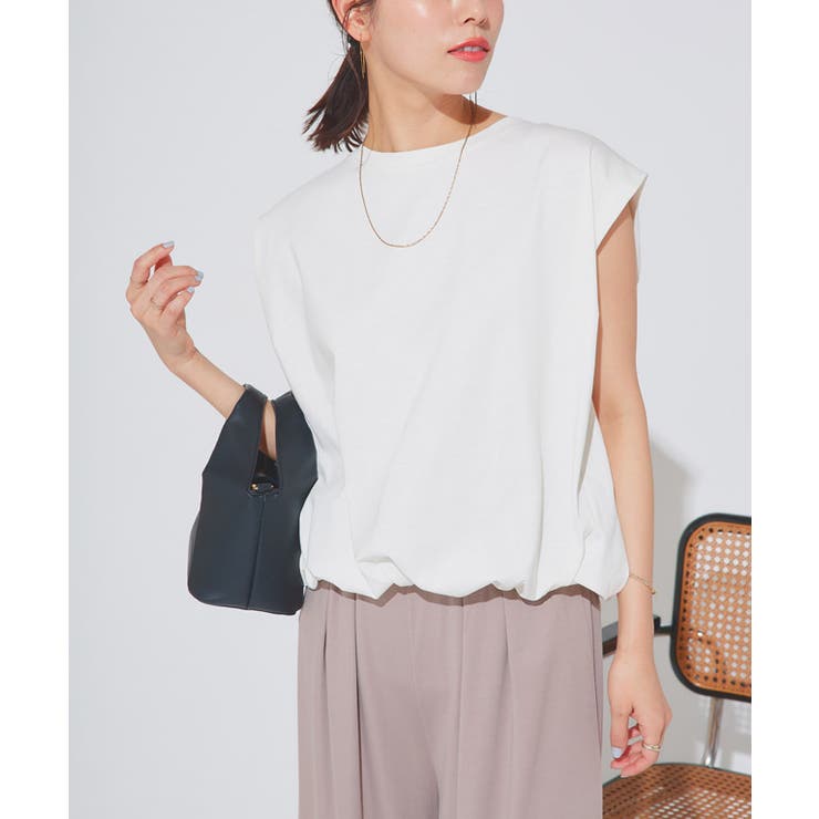 オフホワイト | 軽撥水 防汚ドロストヘムフレンチスリーブTシャツ Tシャツ | Pierrot