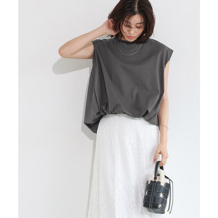 チャコール | 軽撥水 防汚ドロストヘムフレンチスリーブTシャツ Tシャツ | Pierrot