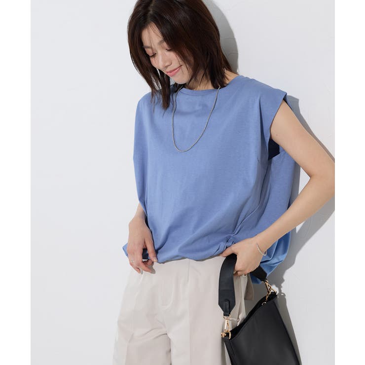 ブルー | 軽撥水 防汚ドロストヘムフレンチスリーブTシャツ Tシャツ | Pierrot