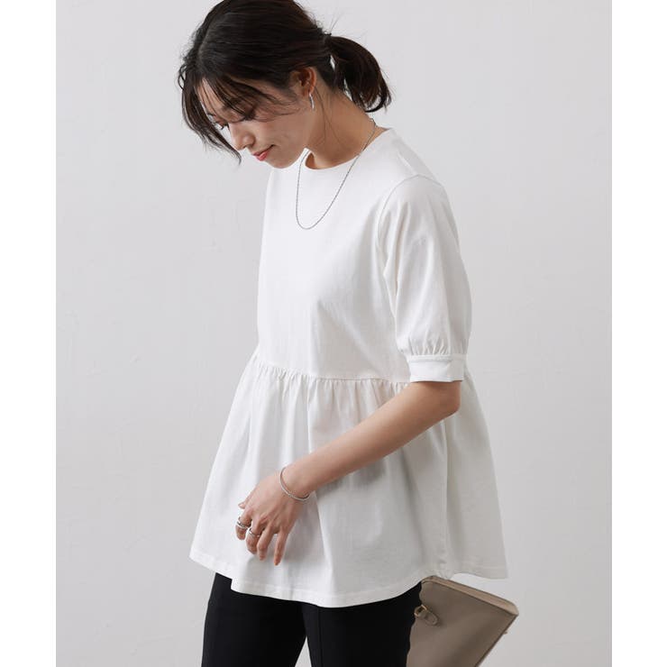 オフホワイト | パフフレアTシャツ Tシャツ 綿100％ | Pierrot