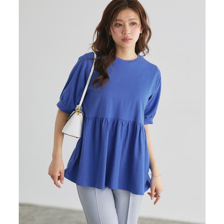 ブルー | パフフレアTシャツ Tシャツ 綿100％ | Pierrot