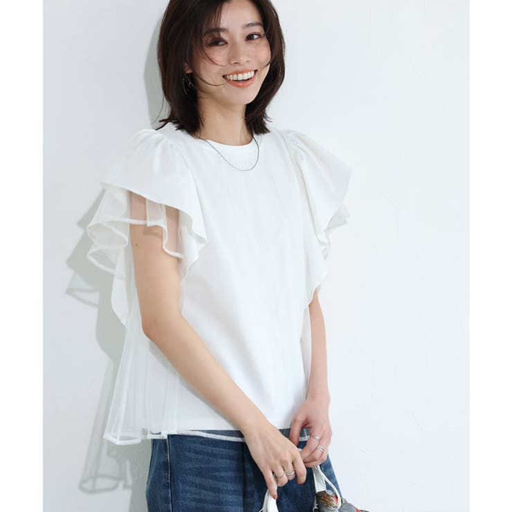チュールドッキングフレアコットンTシャツ