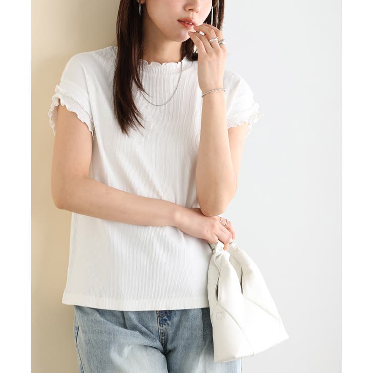 オフホワイト | コットンリブメローフレンチTシャツ Tシャツ 綿100％ | Pierrot