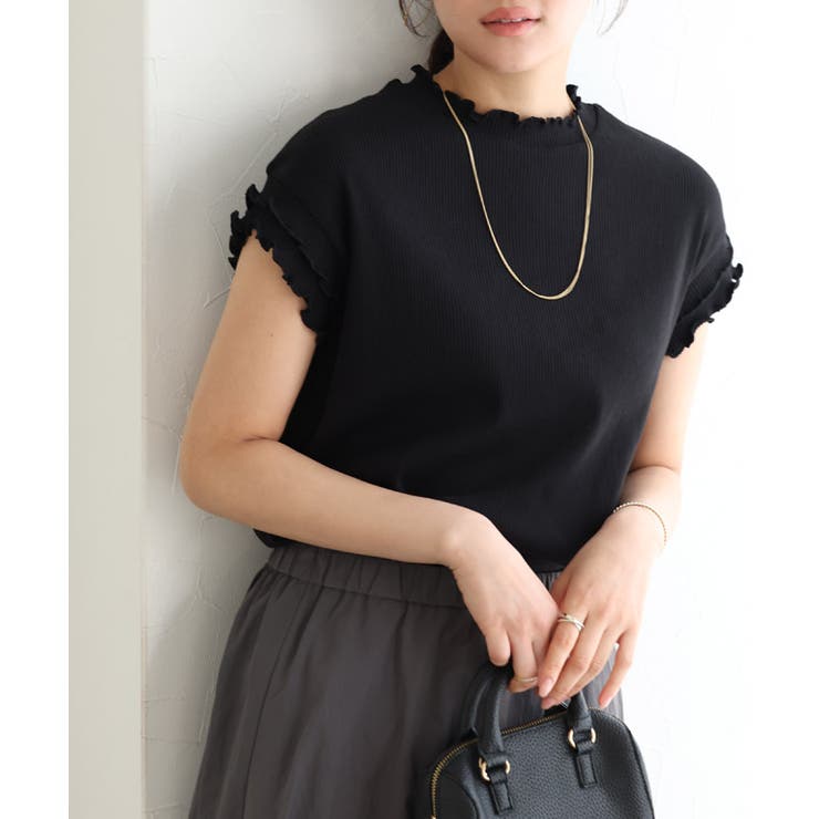 ブラック | コットンリブメローフレンチTシャツ Tシャツ 綿100％ | Pierrot