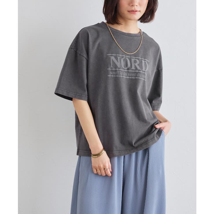 チャコール | ピグメント加工オーバーサイズロゴTシャツ 綿 100％ | Pierrot