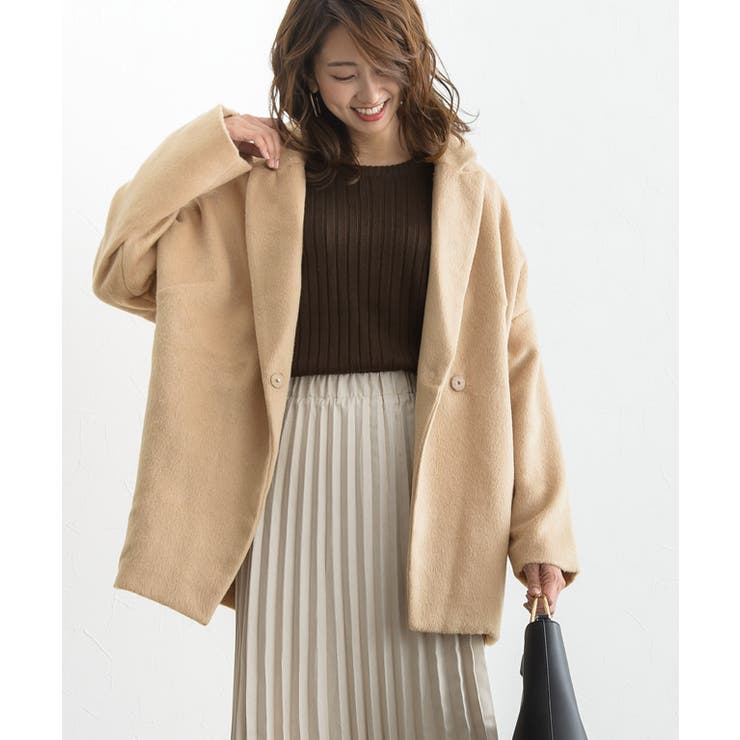 極美品☆チノ　シャギーコート　切替　異素材　キャメル　シルク　ボアコート　近年 yuiさんコラボ＞ウール混シャギーコート（チェスターコート