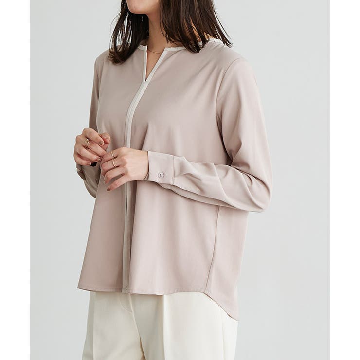 グレージュ | 配色キーネックブラウス ブラウス 配色ブラウス | Pierrot