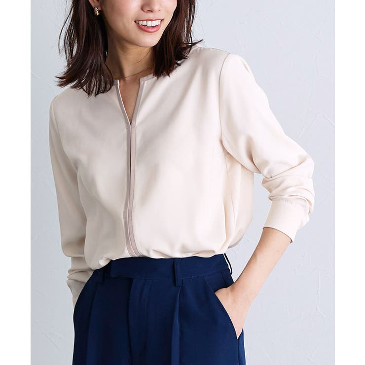 アイボリー | 配色キーネックブラウス ブラウス 配色ブラウス | Pierrot