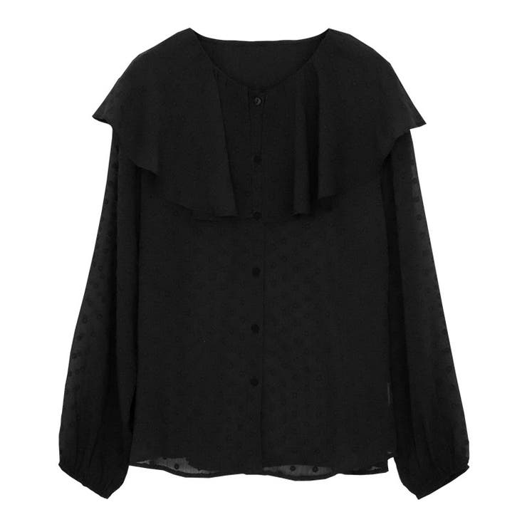 ブラック | シアードットフリルカラーブラウス ブラウス シアー素材 | Pierrot