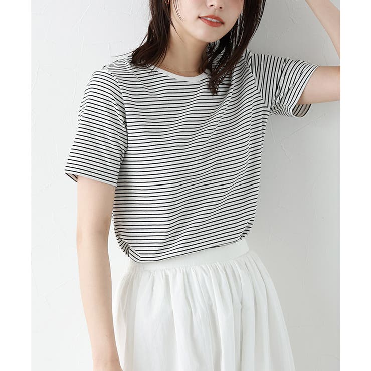 シンプルボーダーTシャツ Tシャツ ボーダー[品番：PRTW0004227