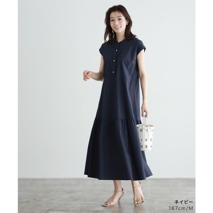 ノースリーブティアードワンピース　ライトブルー AZUL BY MOUSSY C/T撥水ティアードドロストワンピース BLU