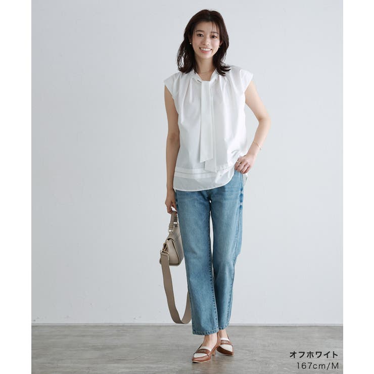 2wayタイフレンチスリーブブラウス ブラウス タイ付き[品番