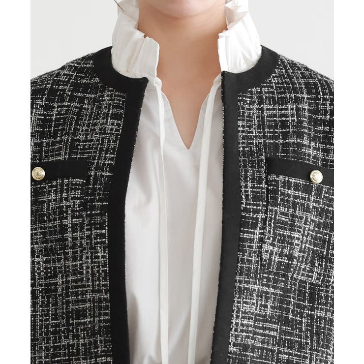 ノーカラーツイードジャケット ジャケット ツイード[品番：PRTW0004372