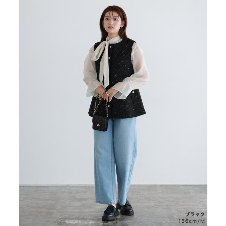 美品✨リグリーム ツイード ペプラムベスト ジレ ウール混 ネイビー