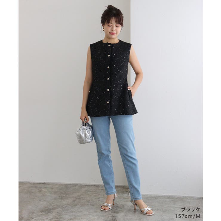 vin NAVY ラメツイードペプラムジレ ヤマダヤ 入学式 卒業式