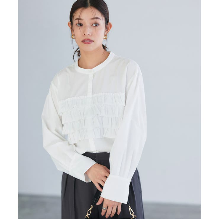 店内商品がすべてレジにて半額！！ フリルビスチェ風ブラウス ブラウス フリル[品番：PRTW0005092 トップス