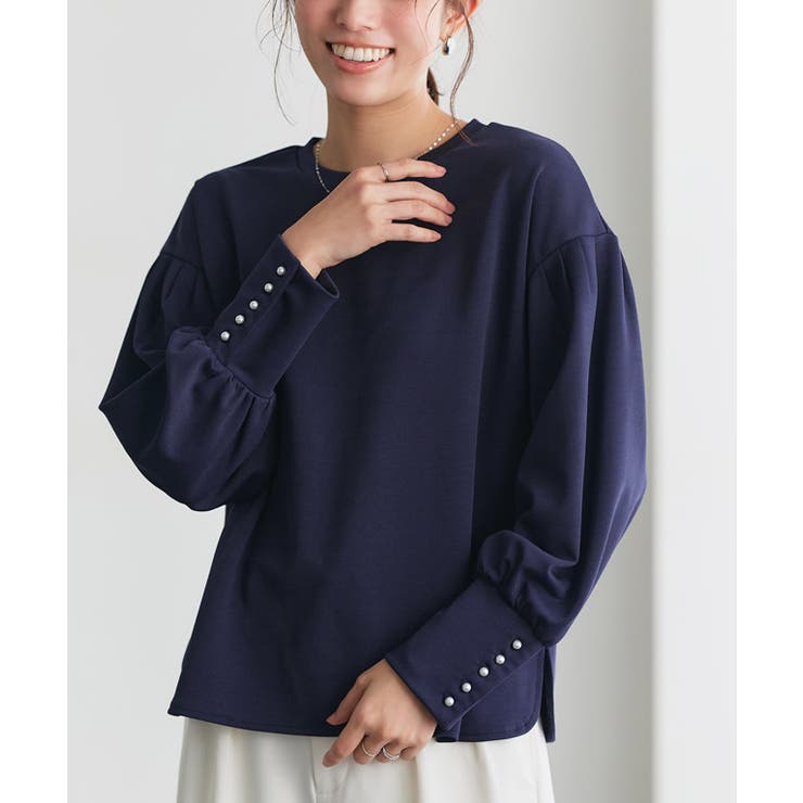 ネイビー | 選べる袖ボタンポンチプルオーバー カットソー パールボタン | Pierrot