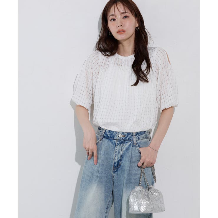 シアーチェックショルダーカットブラウス ブラウス シアー素材 | Pierrot | 詳細画像15 
