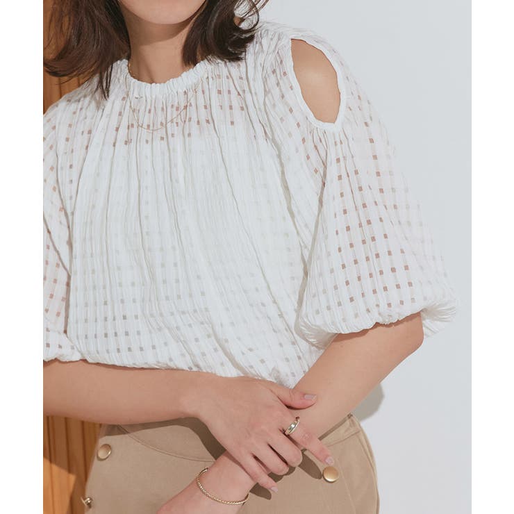 シアーチェックショルダーカットブラウス ブラウス シアー素材 | Pierrot | 詳細画像19 