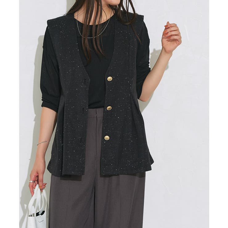 ブラック | ラメタックジレ ジレ ラメ | Pierrot