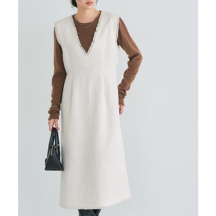 オフホワイト | ツイードVネックジャンパースカート ジャンパースカート ジャンスカ | Pierrot