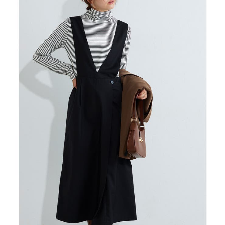 無地/ブラック | 無地と柄から選べるラップ風ジャンパースカート ジャンパースカート ジャンスカ | Pierrot