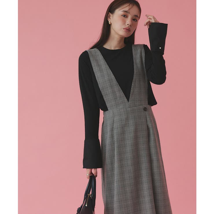 チェック/ブラック | 無地と柄から選べるラップ風ジャンパースカート ジャンパースカート ジャンスカ | Pierrot