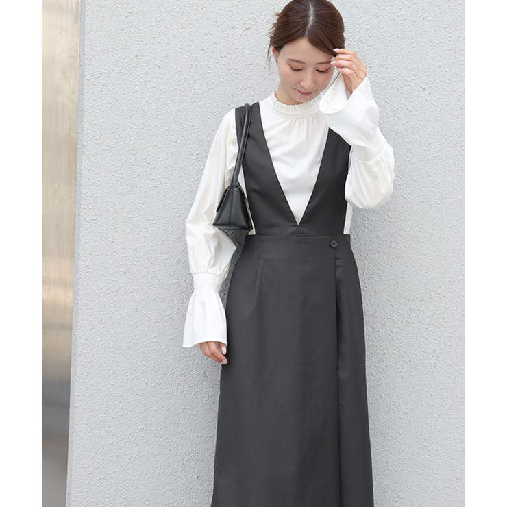 無地/チャコール | 無地と柄から選べるラップ風ジャンパースカート ジャンパースカート ジャンスカ | Pierrot