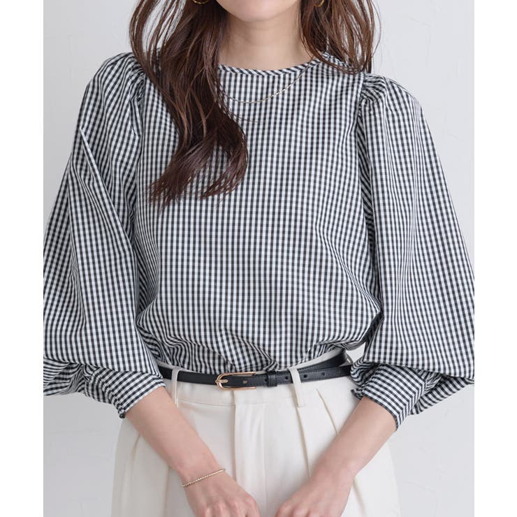 チェック/ブラック | ボリュームスリーブ柄ブラウス ブラウス 大人 | Pierrot