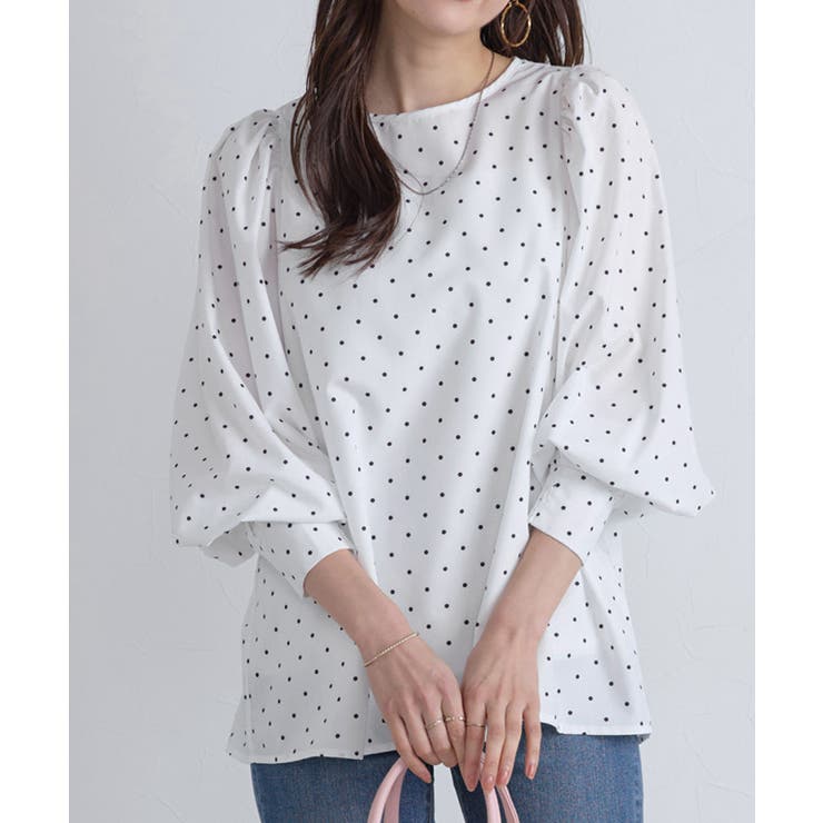 ドット/オフホワイト | ボリュームスリーブ柄ブラウス ブラウス 大人 | Pierrot
