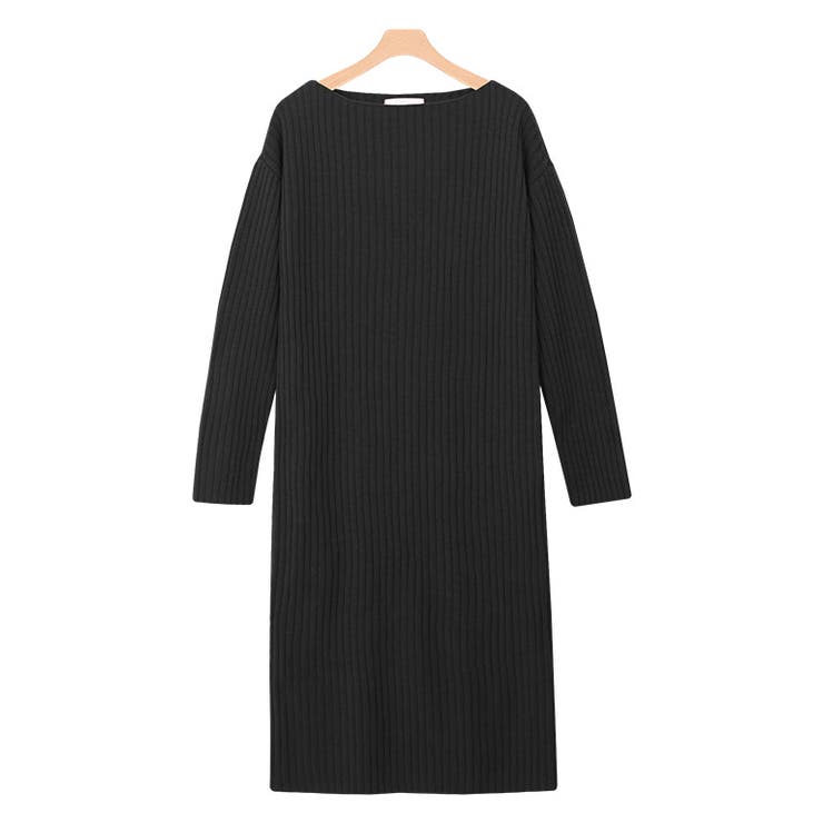リブ編みボートネック ニットワンピース ワンピース[品番：PRTW0001554