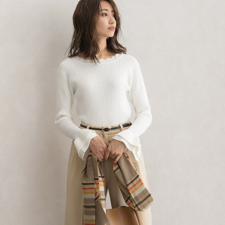 袖フレアリブニット ニット リブニット ケーブルニット 袖フリル 袖フレア | Pierrot | 詳細画像5 