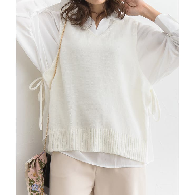 サイドリボンニットベスト サマーニット ノースリーブ ニットベスト