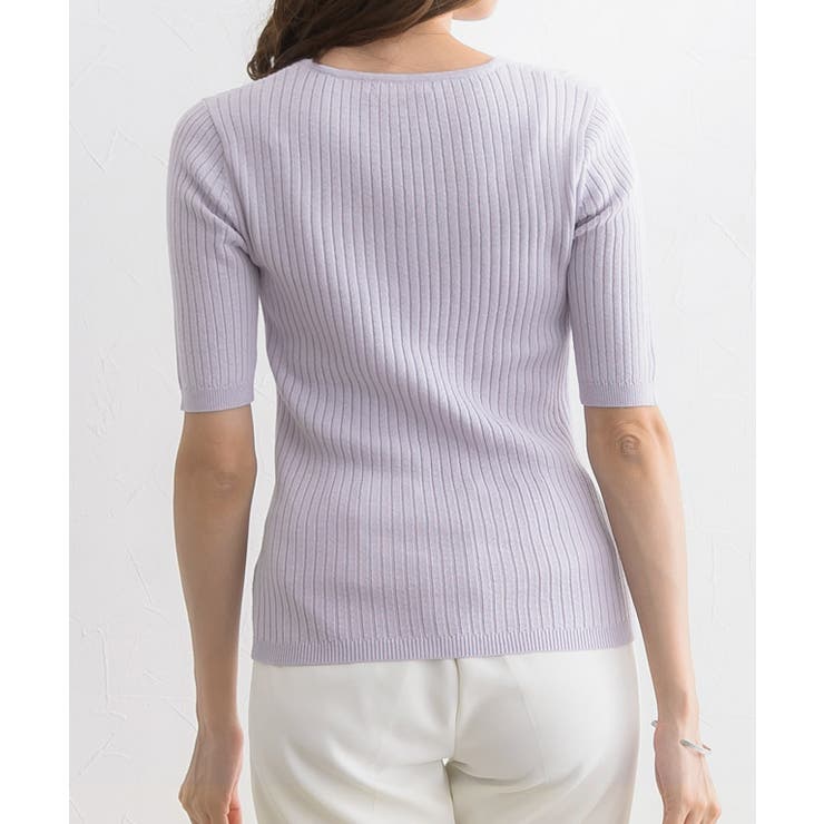 選べるネック綿混半袖リブニット リブニット セーター ニット Vネック ボート | Pierrot | 詳細画像10