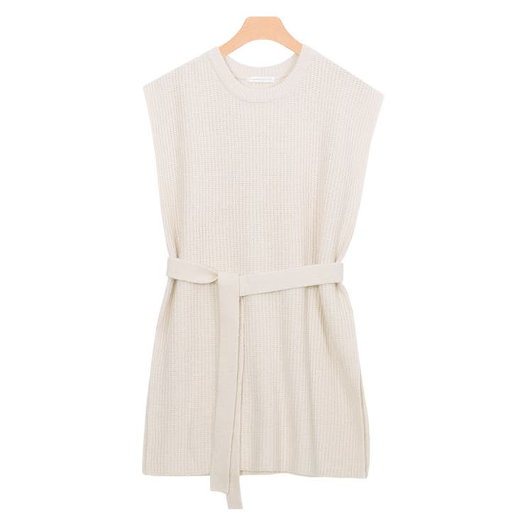 アイボリー | ベルト付きクルーネックニットベスト ニット ベスト ニットベスト クルーネック | Pierrot