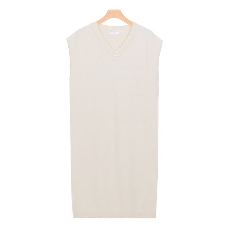 アイボリー | Vネックロングニットベスト ロングニット ベスト Vネック フレンチスリーブ | Pierrot