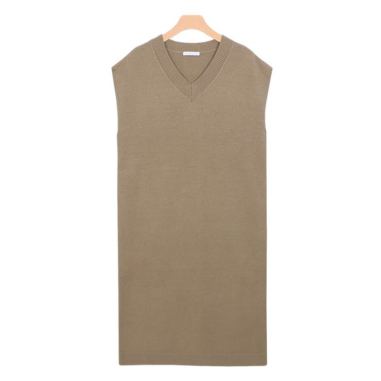 モカ | Vネックロングニットベスト ロングニット ベスト Vネック フレンチスリーブ | Pierrot