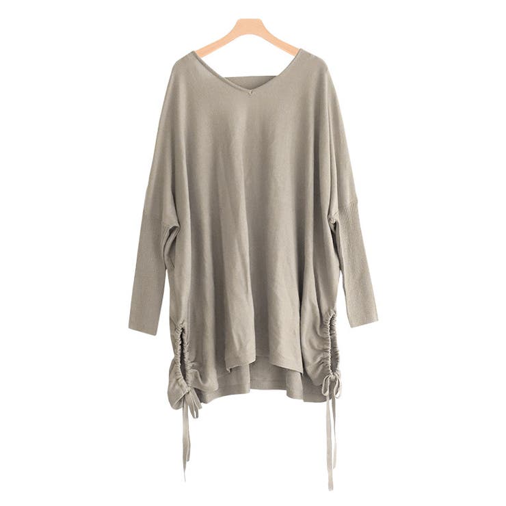 グレージュ | リボンVネックドルマンニット ニット セーター ドルマンニット | Pierrot