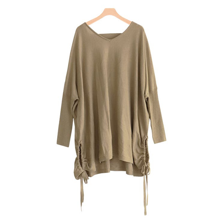 ベージュ | リボンVネックドルマンニット ニット セーター ドルマンニット | Pierrot