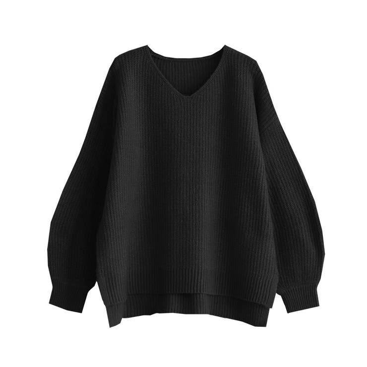 ブラック | 選べるふんわりウォッシャブルボリューム袖ニット ニット セーター | Pierrot