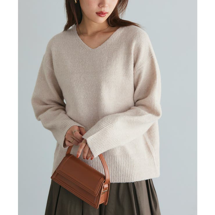 杢ライトベージュ | ネックが選べるウールライクニット ニット ネックが選べる | Pierrot