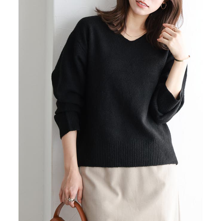 ブラック | ネックが選べるウールライクニット ニット ネックが選べる | Pierrot