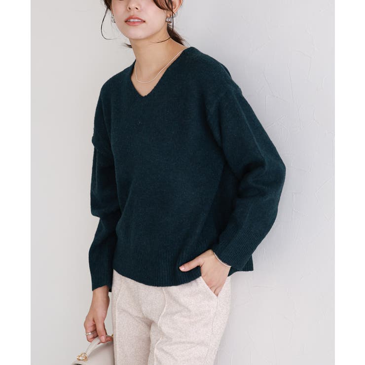 ダークグリーン | ネックが選べるウールライクニット ニット ネックが選べる | Pierrot