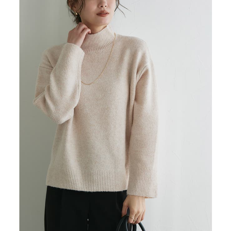 杢ライトベージュ | ウールライクハイネックニット ニット ハイネック | Pierrot