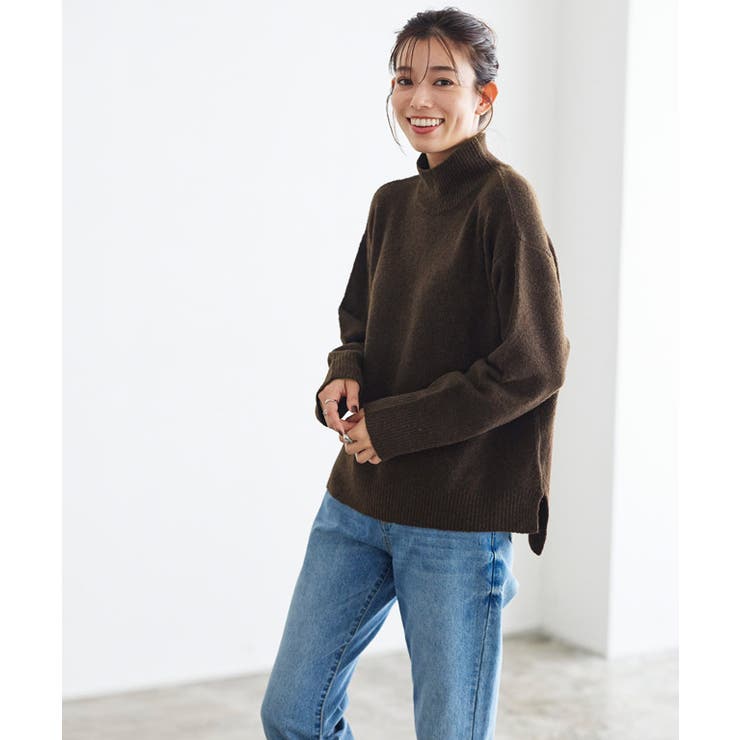 ブラウン | ウールライクハイネックニット ニット ハイネック | Pierrot