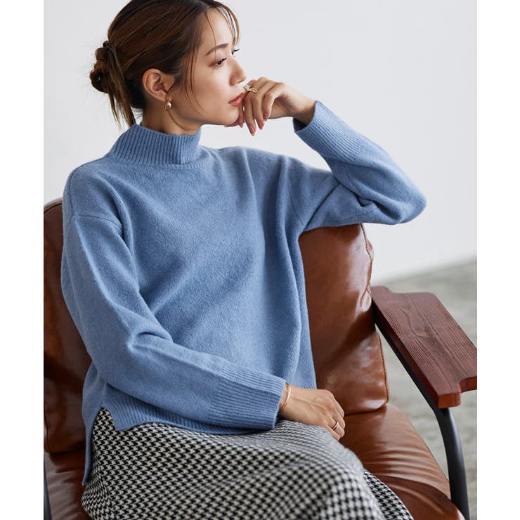 ブルー | ウールライクハイネックニット ニット ハイネック | Pierrot