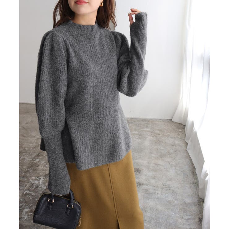 杢チャコール | ふんわりウォッシャブルサムホールペプラムニット ニット ペプラム | Pierrot